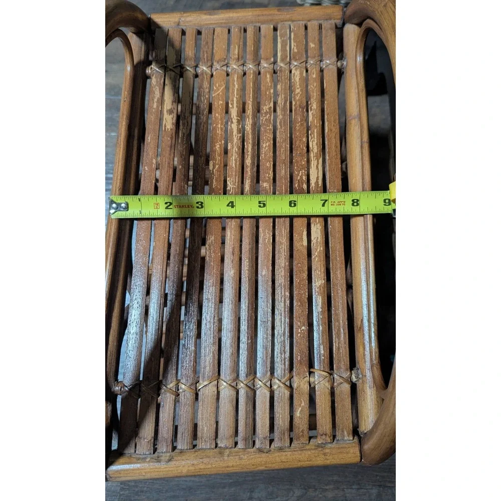 Vintage Bent-Rattan/Bamboo Six Bottle Tabletop Wine Rack With Shelf for Glasses
